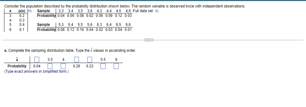 random variable is observed twice with independent observations. X p(x) Sample 3,3
