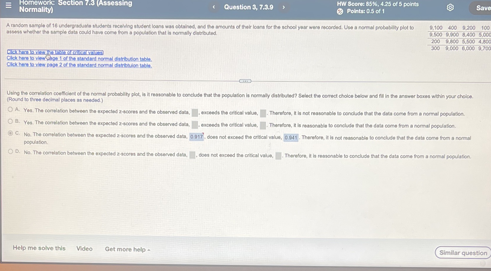  Asap E Homework: Section 7.3 (Assessing Question 3, 7.3.9 > HW