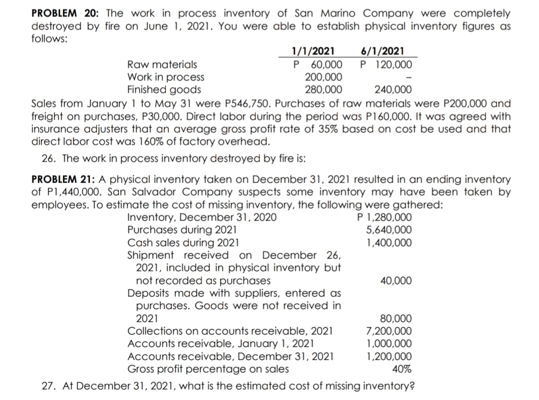 to the inventory. The information available is presented below (all sales and