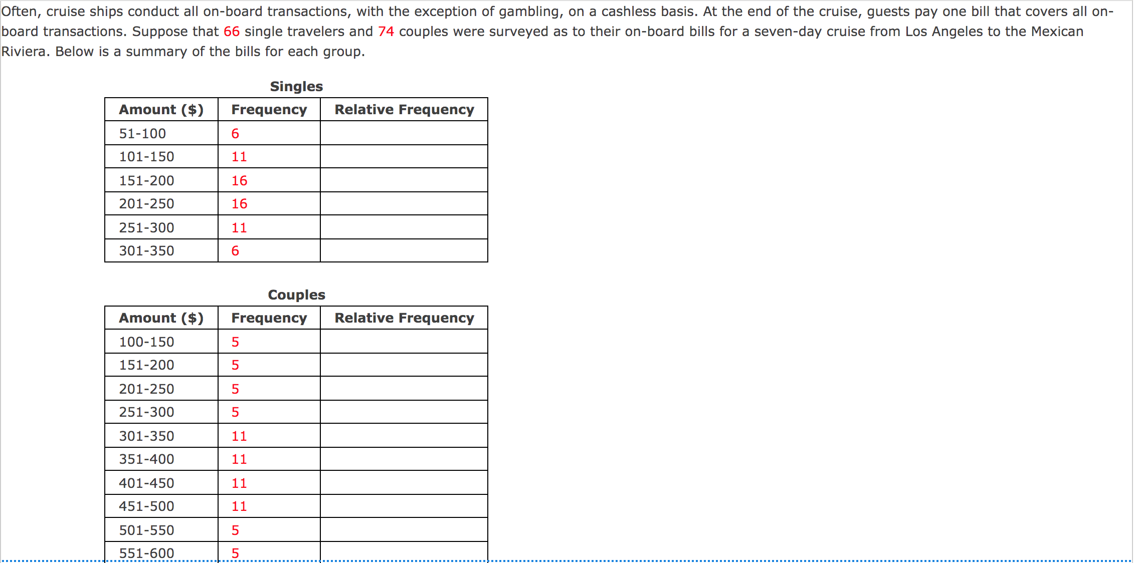  Use the data table below to answer the following: Often, cruise