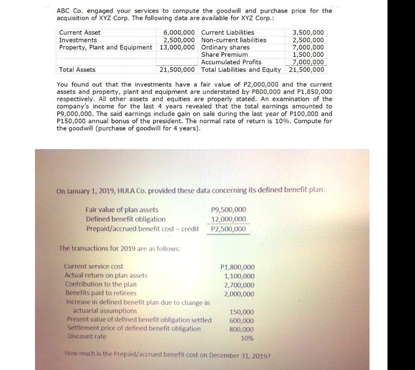  ABC Co. engaged your services to compute the goodwill and purchase