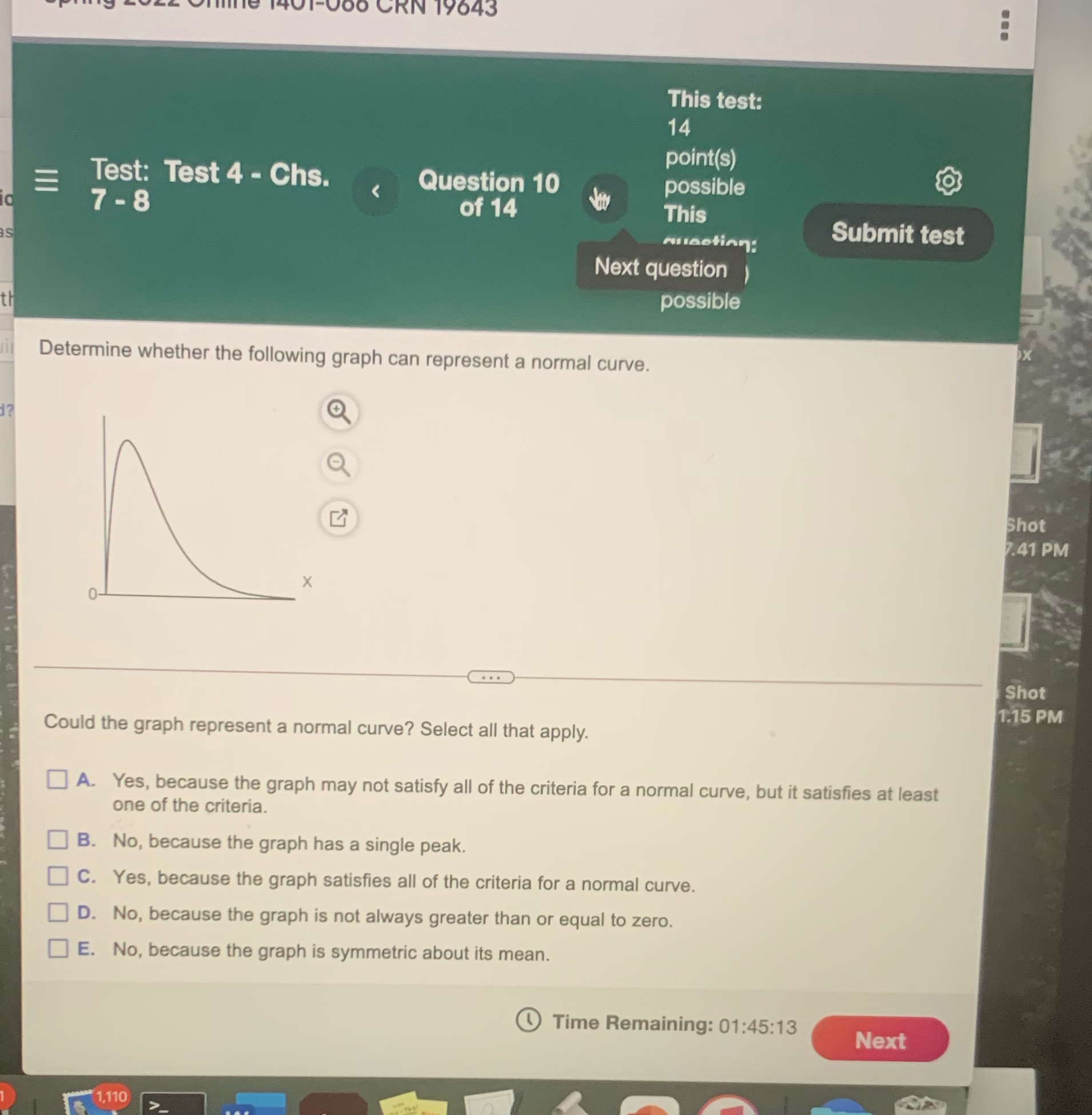 10 possible 7 -8 of 14 This Allaction: Submit test Next question