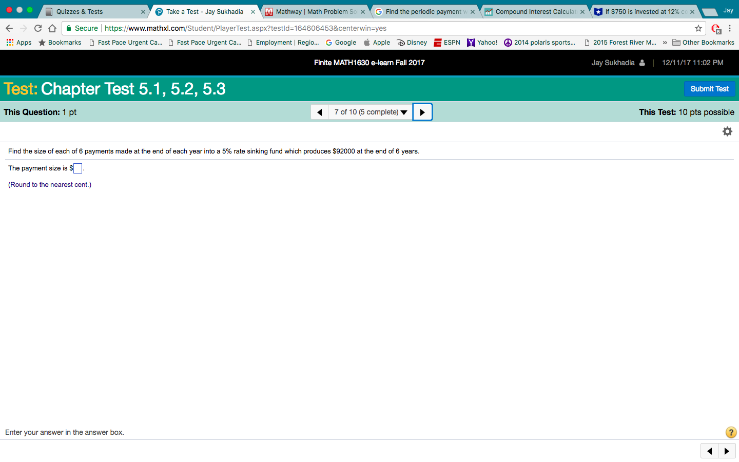 at the end of each year into a 5% rate sinking fund