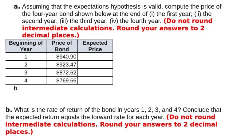 of the four-year bond shown below at the end of (i) the