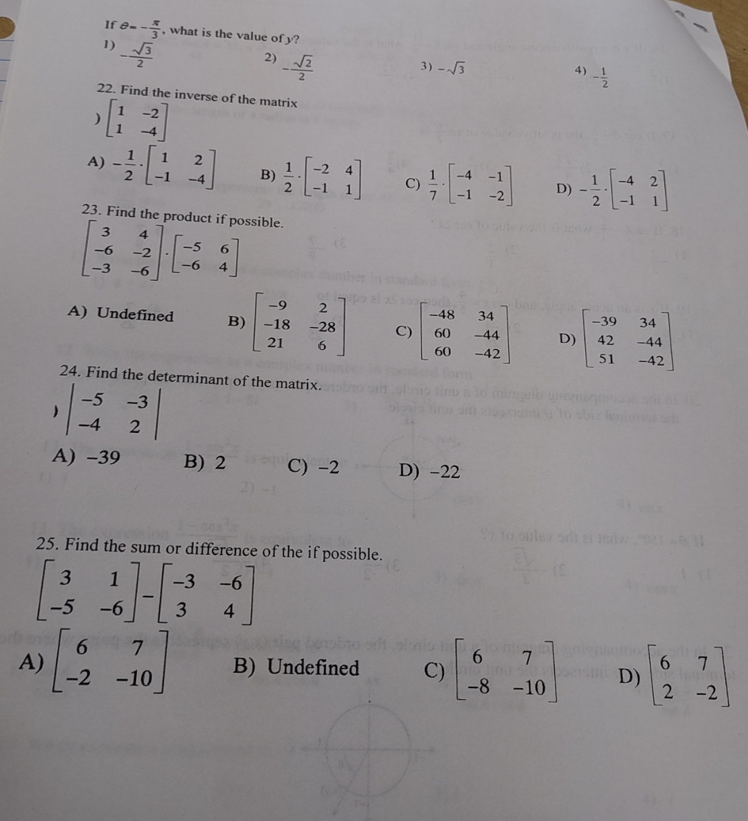 the value of y? 1 ) 2 ) _12 3 ) -