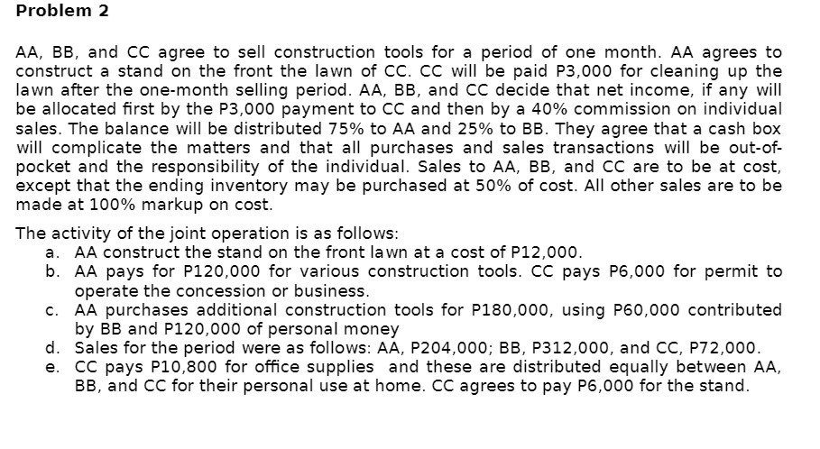 for a period of one month. AA agrees to construct a stand