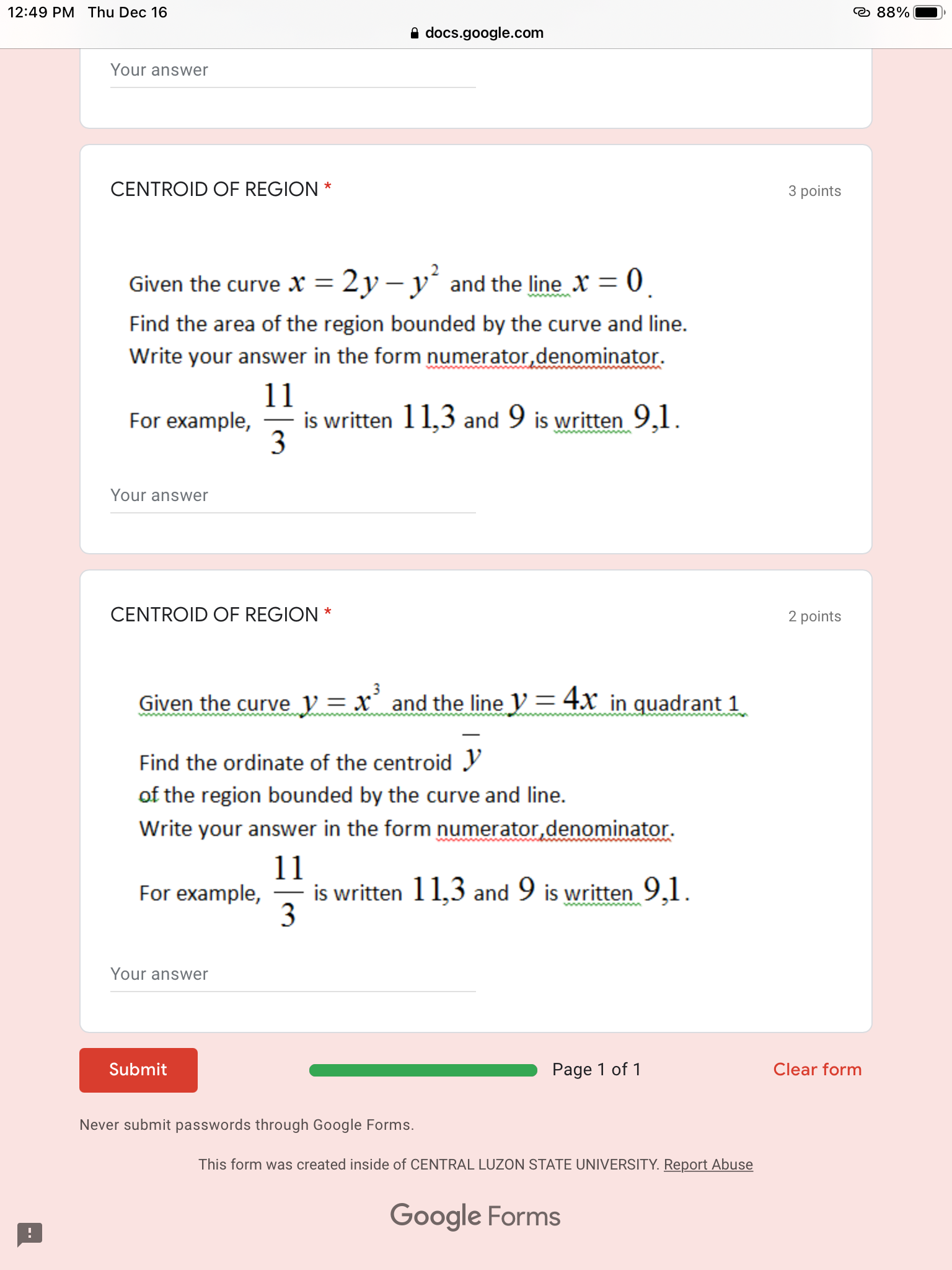 2y y and the line x = 0' Find the area of
