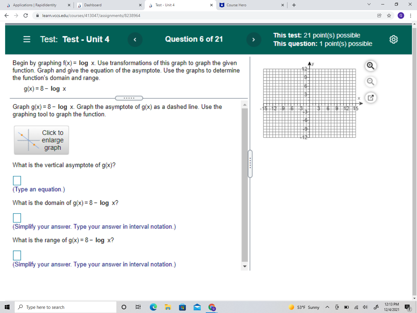 X Dashboard Applications I Rapidldentity C learn.vccs.edu/courses/413047/assignments/8238964 Test - Unit 4 Question