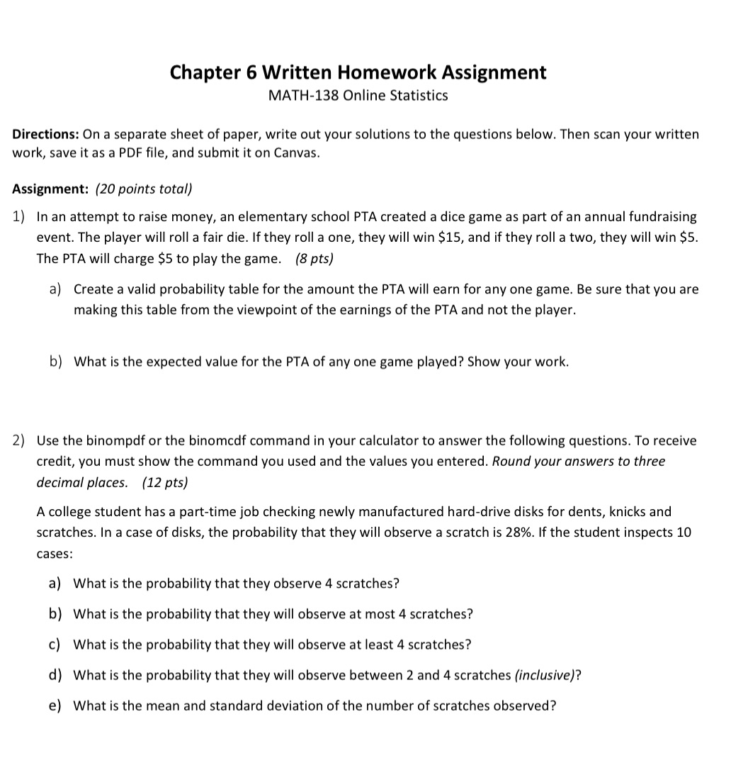 separate sheet of paper, write out your solutions to the questions below.