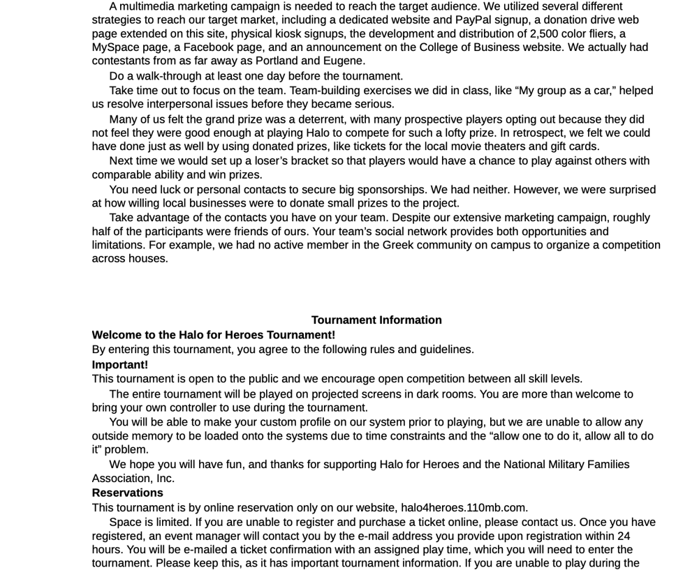 be useful. PEOJECT MANAGEMENT CASE STUDY 6.3 5. Halo for Heroes II