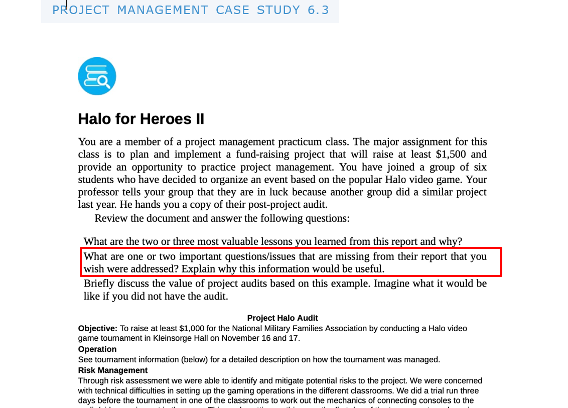 project management. You have joined a group of six students who have