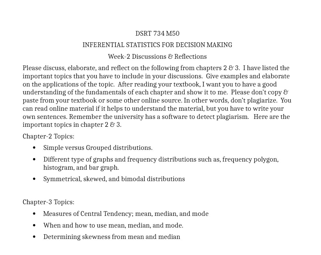 Reections Please discuss, elaborate, and reect on the following from chapters 2