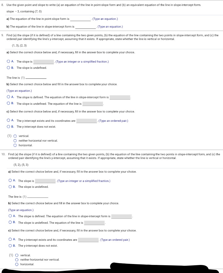 8. Use the given point and slope to write (a) an