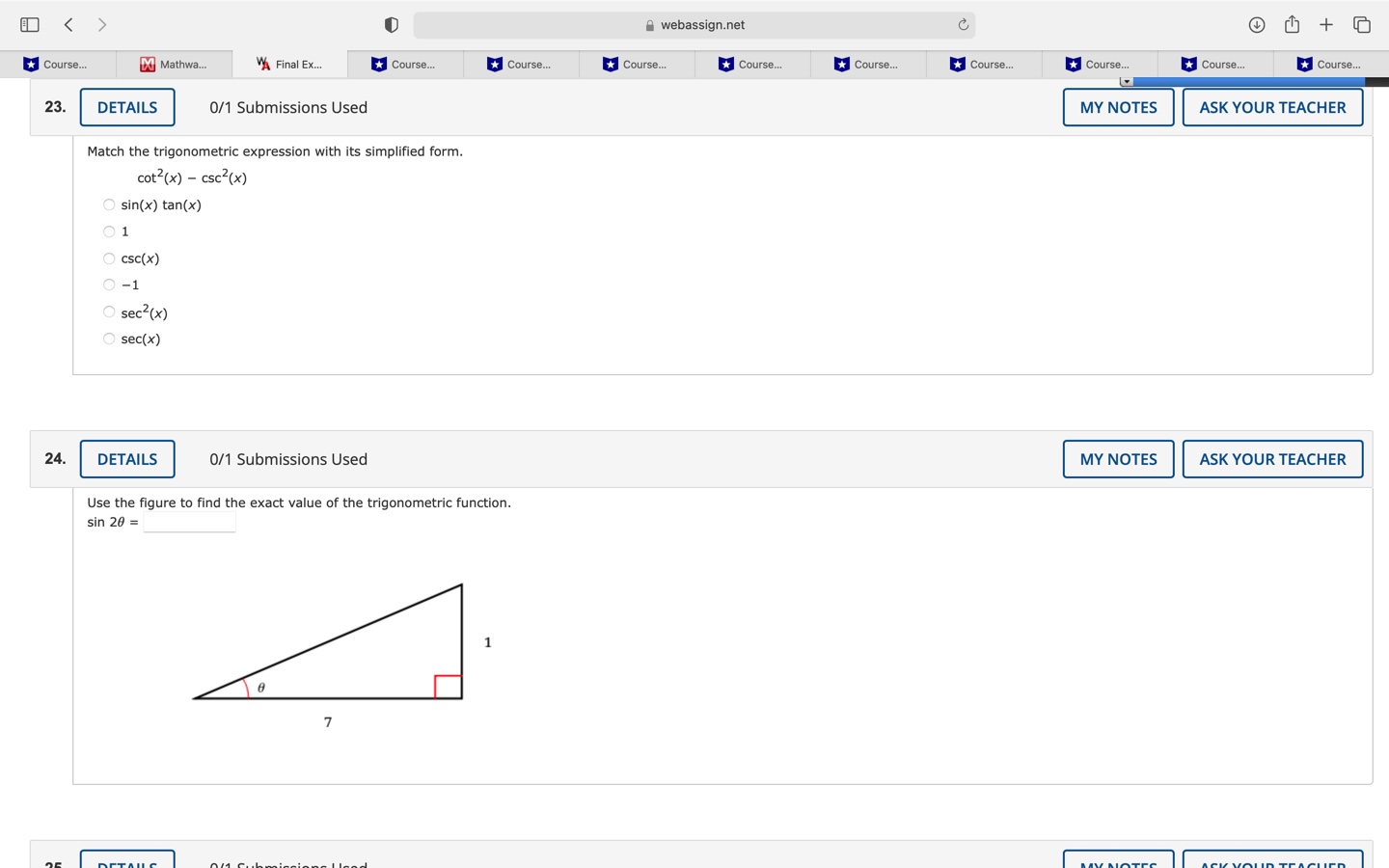 Course. Course. Course. Course. Course. ASK YOUR TEACHER 23. DETAILS 0/1 Submissions