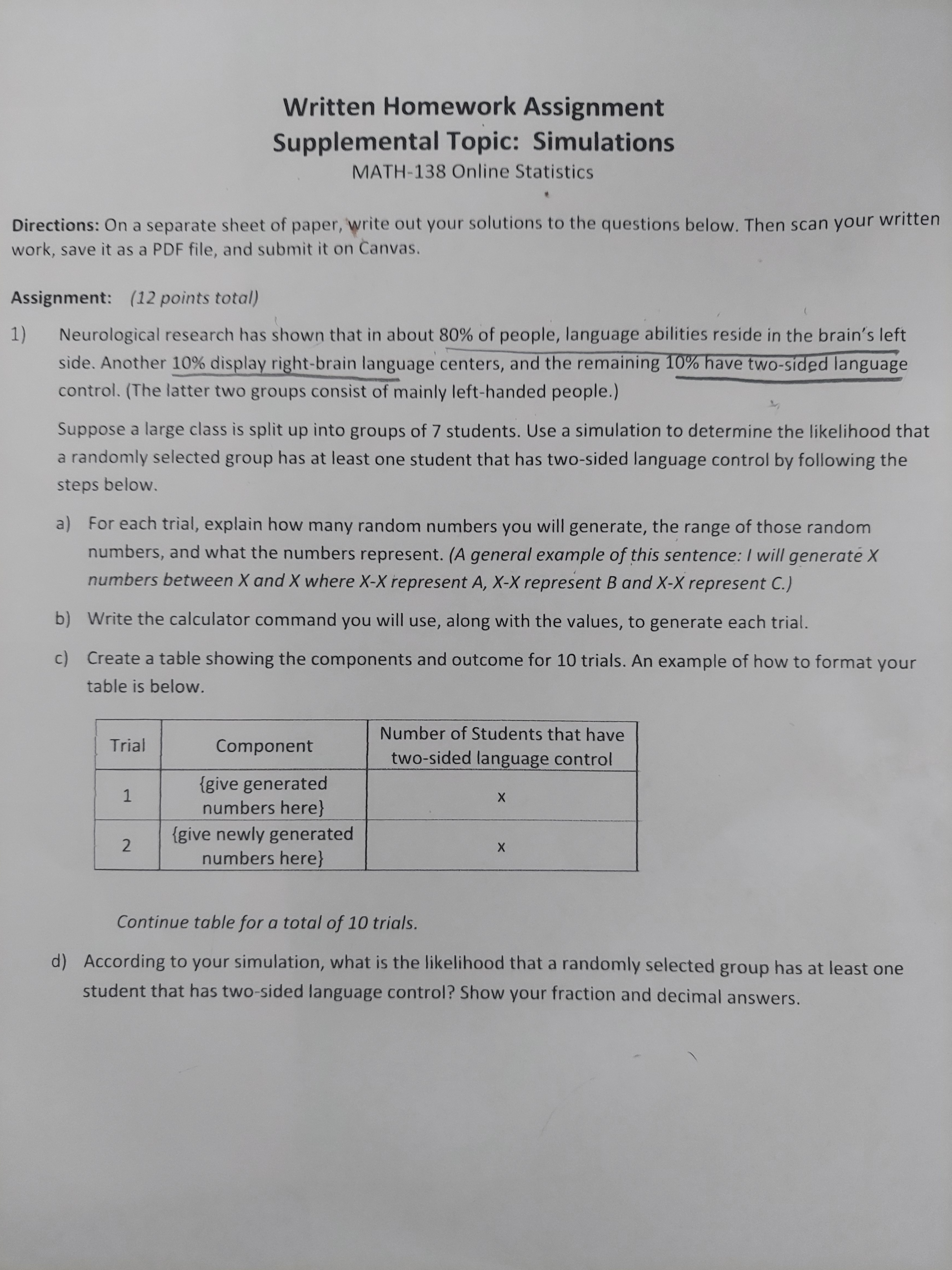 a separate sheet of paper, write out your solutions to the questions