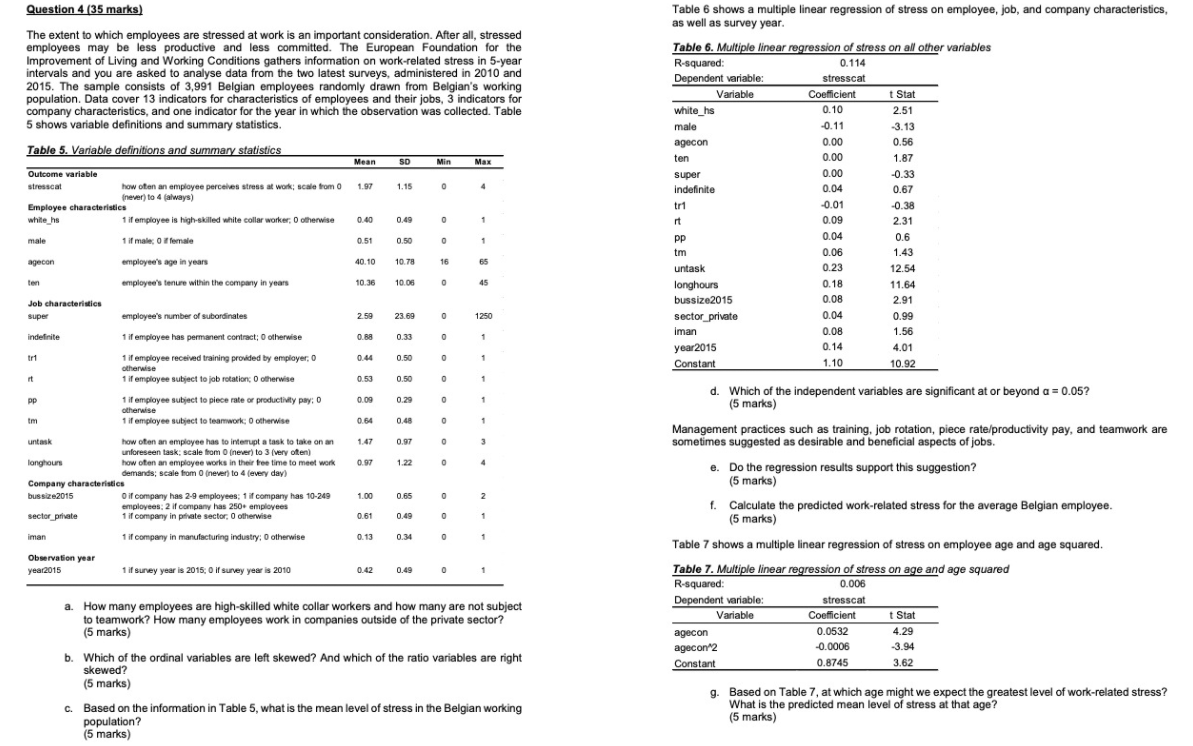 Question 4 (35 marks) Table 6 shows a multiple linear regression