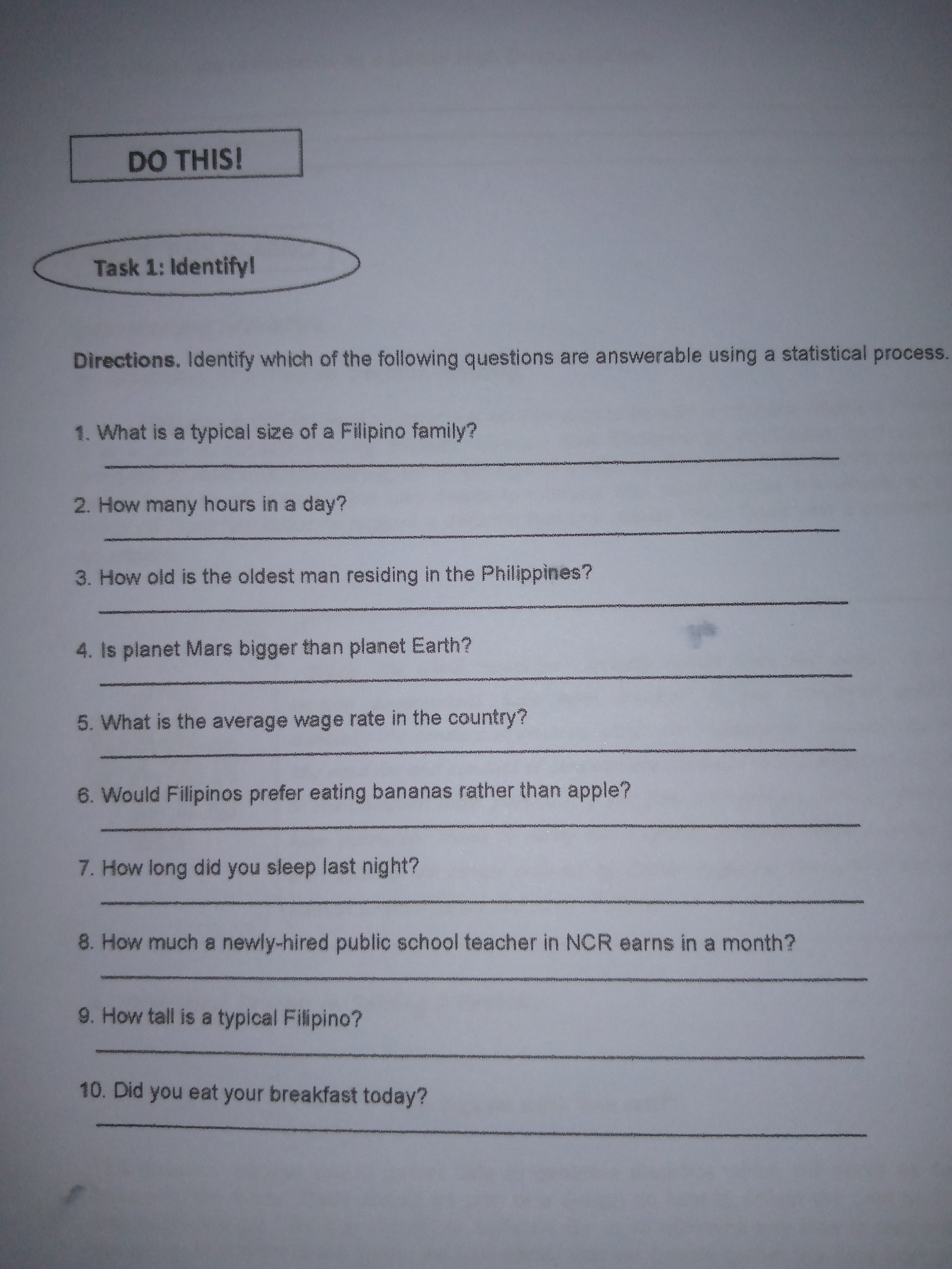 involved in the statistical activities, especially the conduct of censuses either for