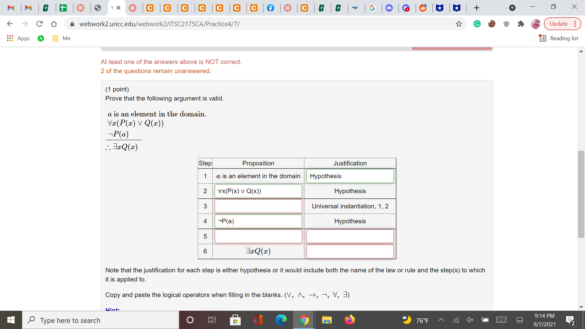 the questions remain unanswered. (1 point) Prove that the following argument is