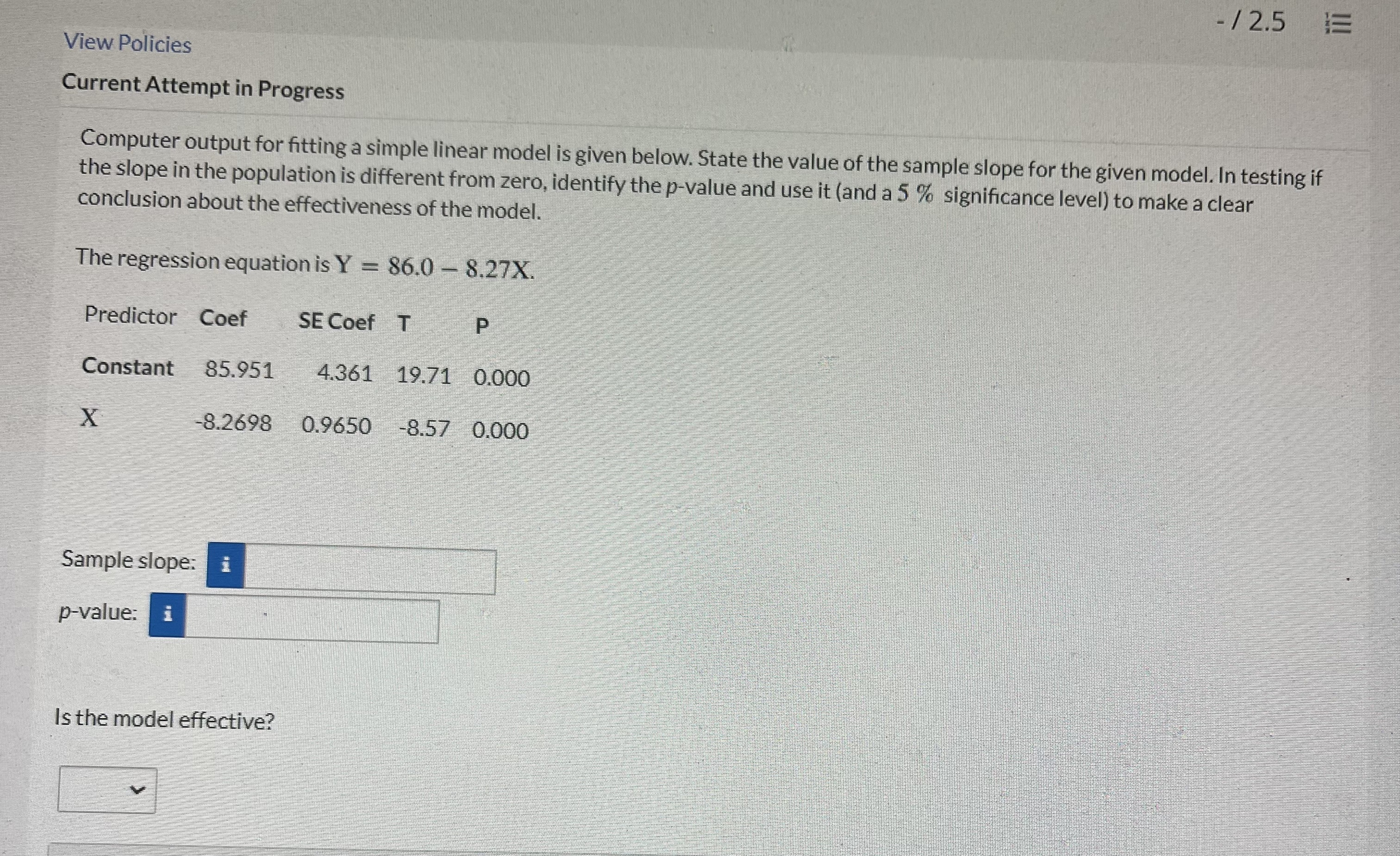 fitting a simple linear model is given below. State the value of