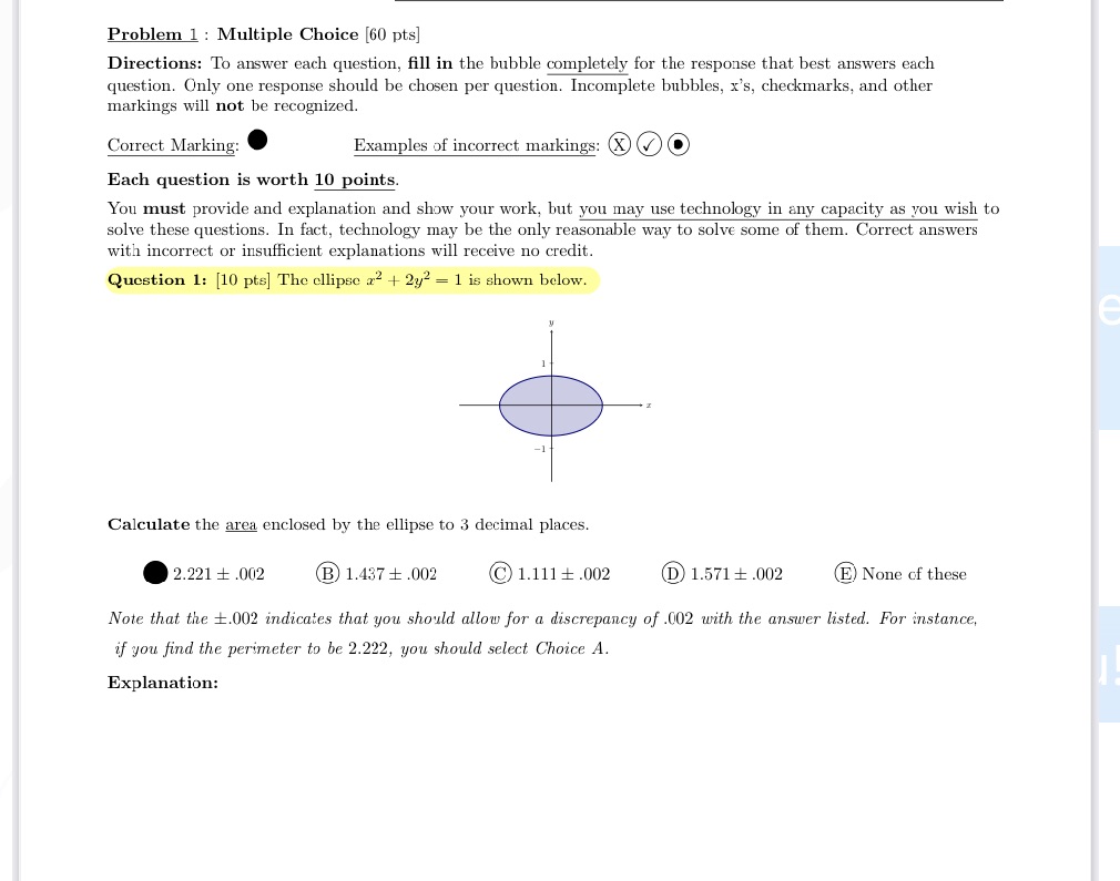 Problem 1 : Multiple Choice [50 pts] Directions: To answer each
