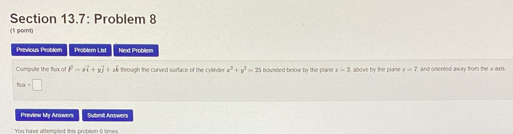  Section 13.7: Problem 8 (1 point) Previous Problem Problem List Next