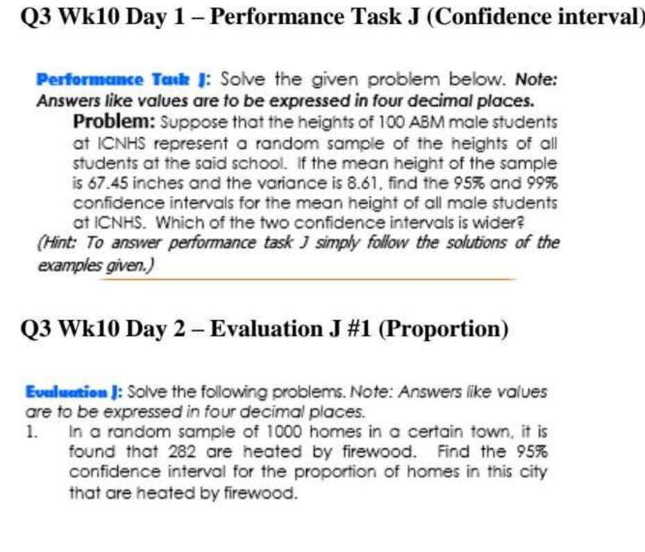 Q3 Wk10 Day 1 - Performance Task J (Confidence interval Performance Task