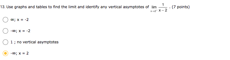 12 Points 1 /113. Use graphs and tables to find the limit