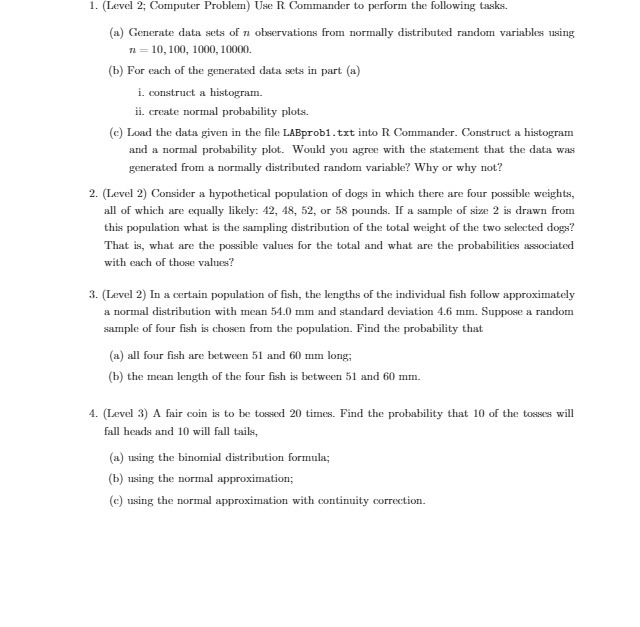  1. (Level 2; Computer Problem) Use R Commander to perform the