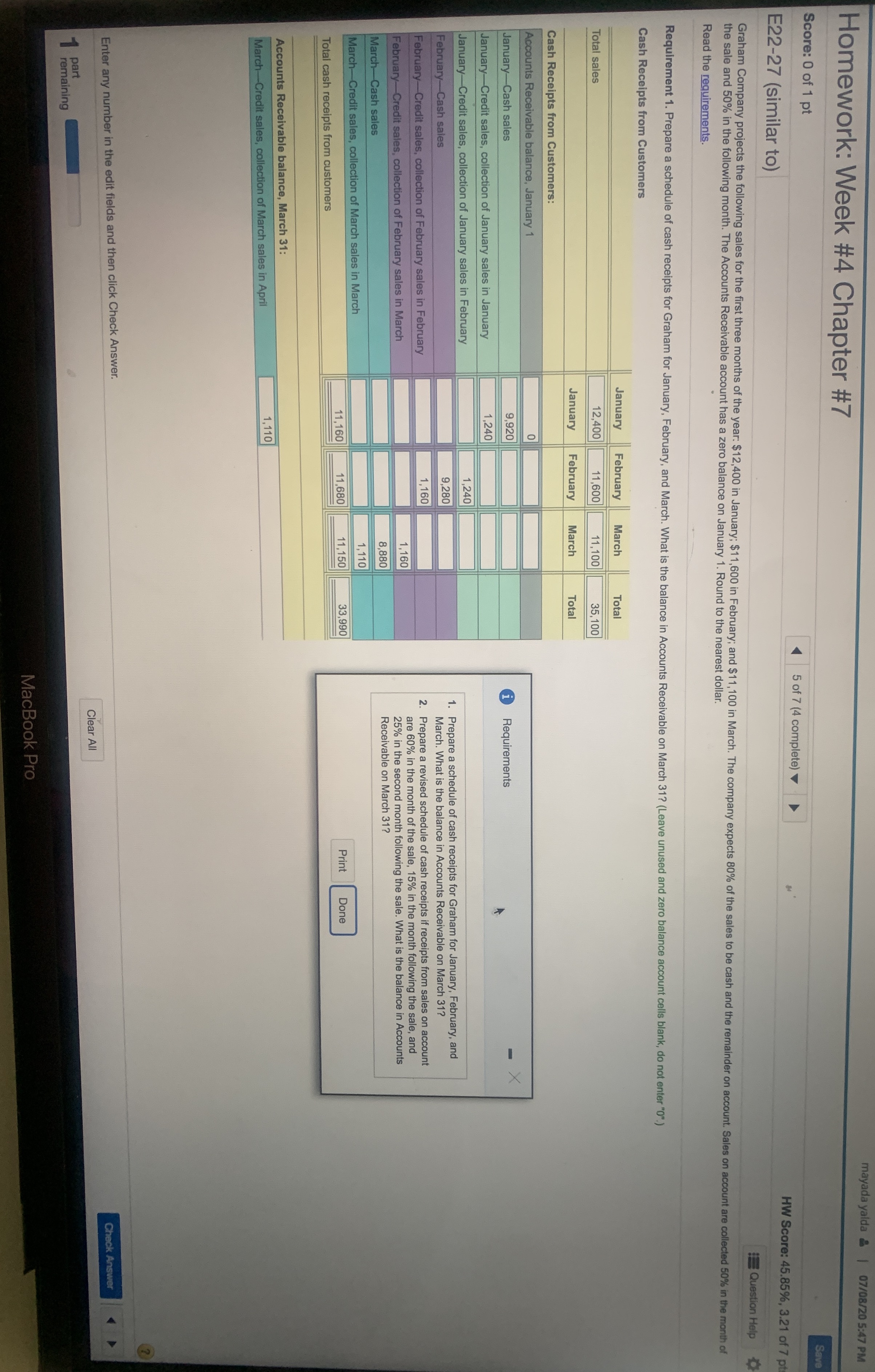 07/08/20 5:47 PM Score: 0 of 1 pt Save E22-27 (similar to)