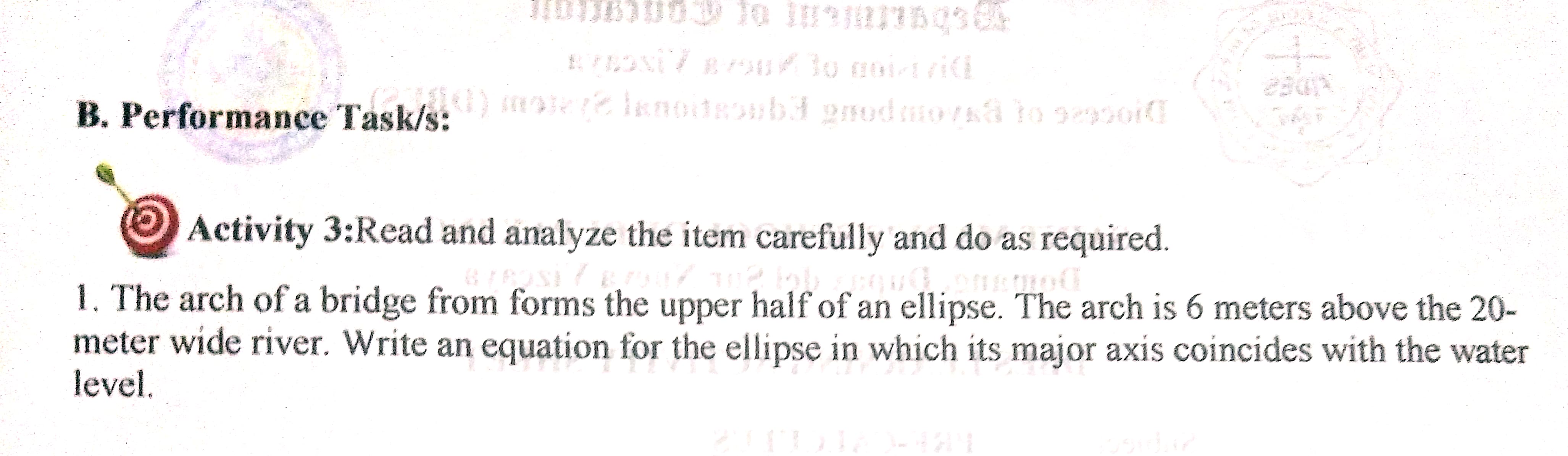 of the ellipse with the given properties. 1. with Fi(0,3) and F2(0,