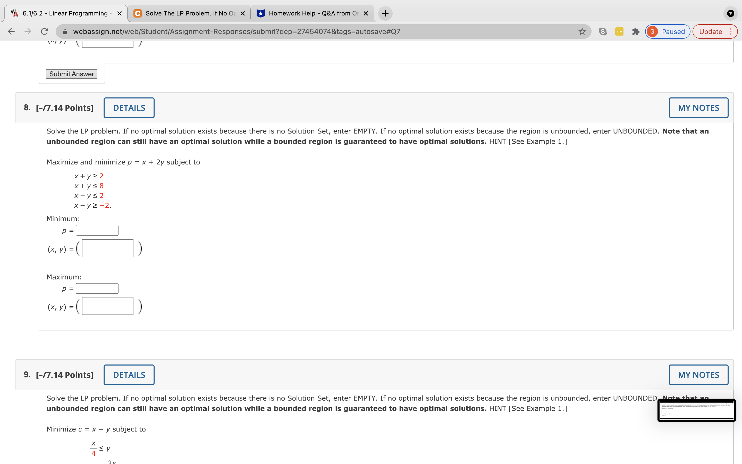 no optimal solution exists because there is no Solution Set, enter EMPTY.