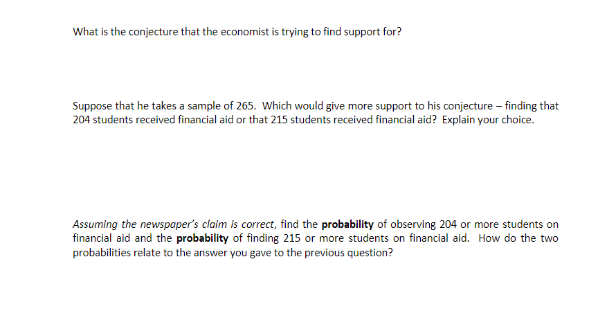 265 full-time degree-seeking students to determine the proportion that receive financial aid.