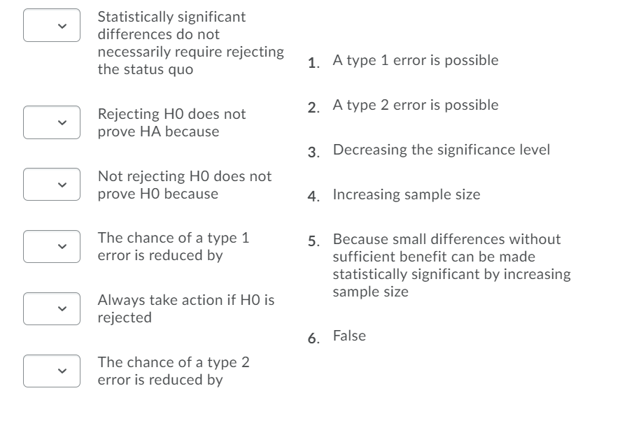 quo 1. A type 1 error is possible Rejecting HO does not