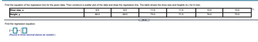 shows the shoe size and heights (in.) for 6 men. 6.5 night