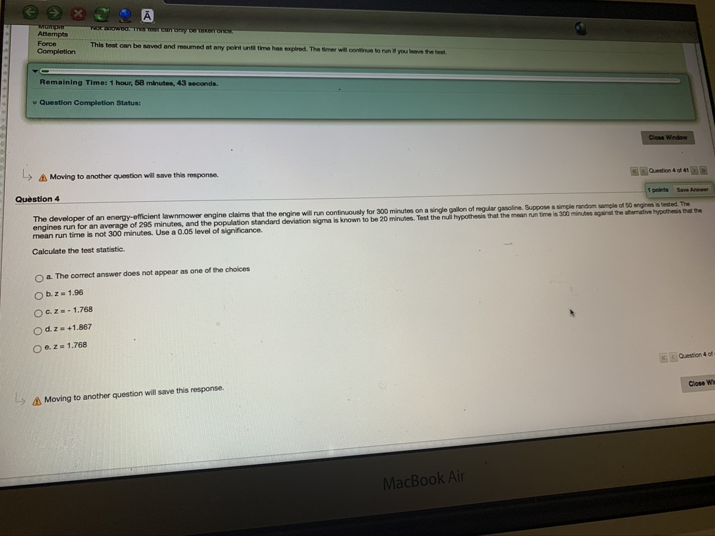 Remaining Time: 1 hour, 58 minutes, 10 seconds. Question Completion Status: Close