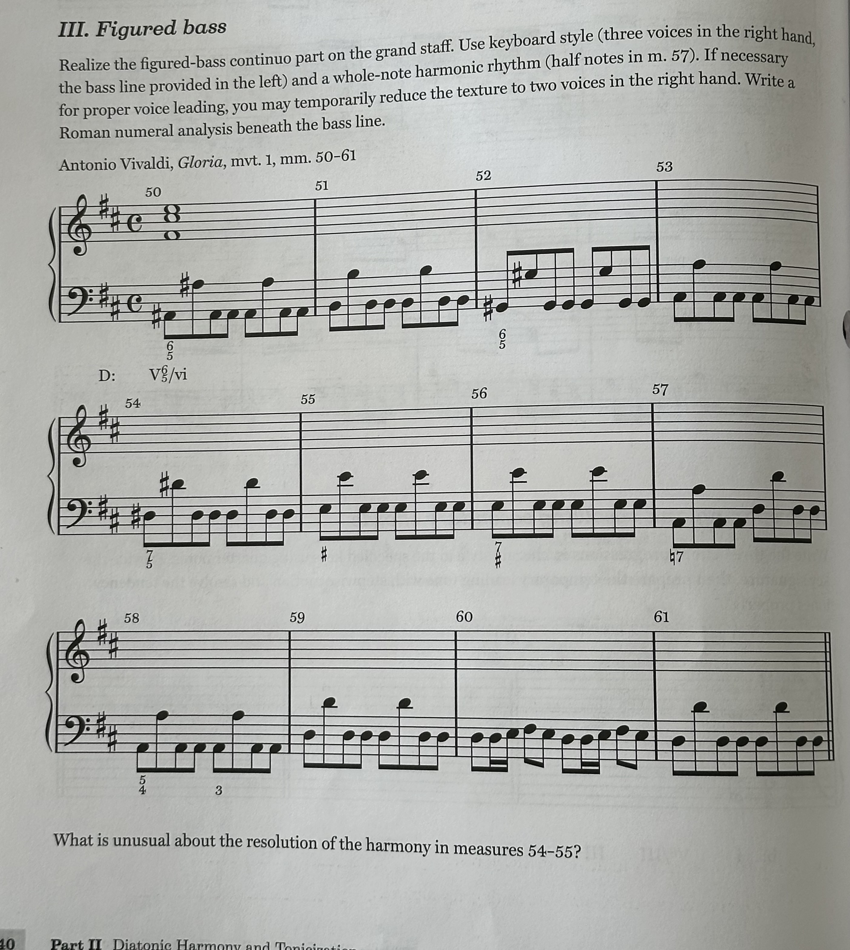 III. Figured bass Realize the figured-bass continuo part on the grand staff.
