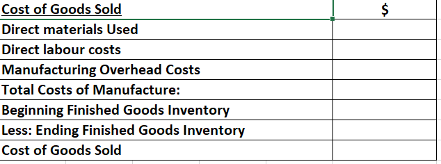 each quarter, F inventory. - Each product requires a Direct Labour costs