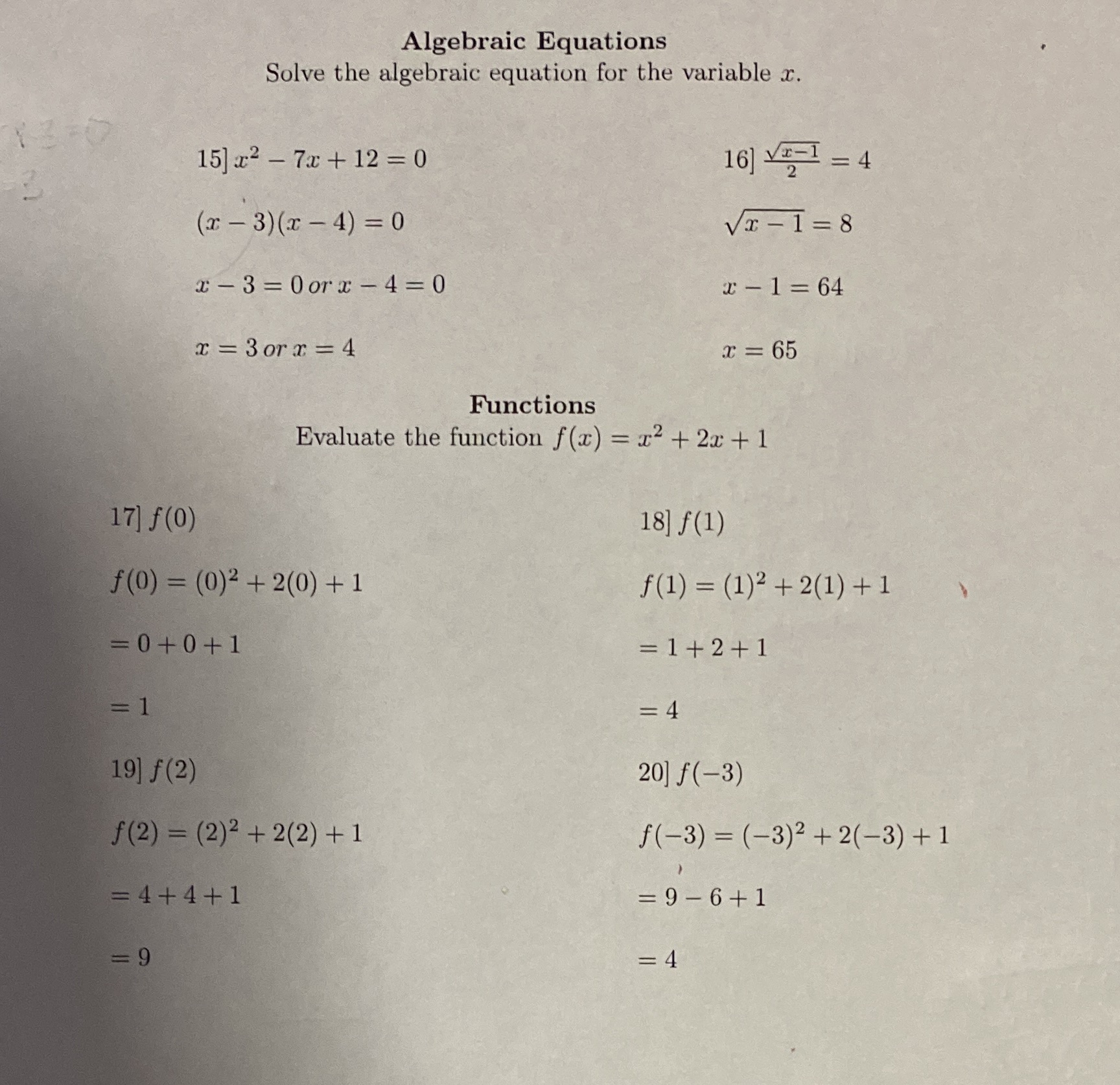 Algebraic Equations Solve the algebraic equation for the variable x. 15