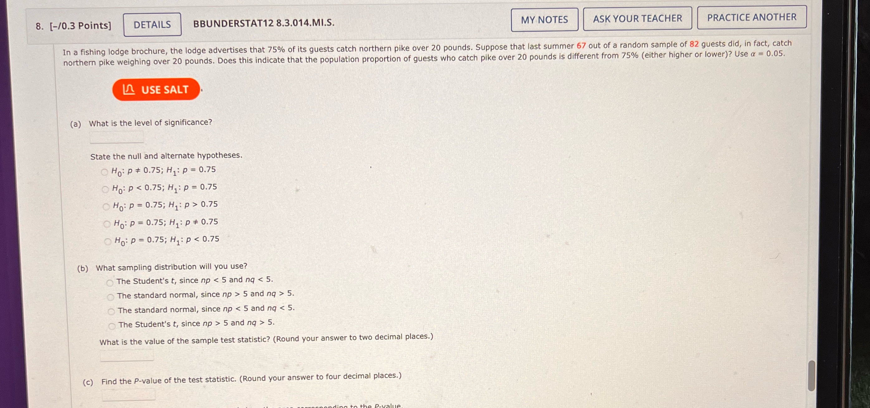  8. [-/0.3 Points] DETAILS BBUNDERSTAT12 8.3.014.MI.S. MY NOTES ASK YOUR TEACHER
