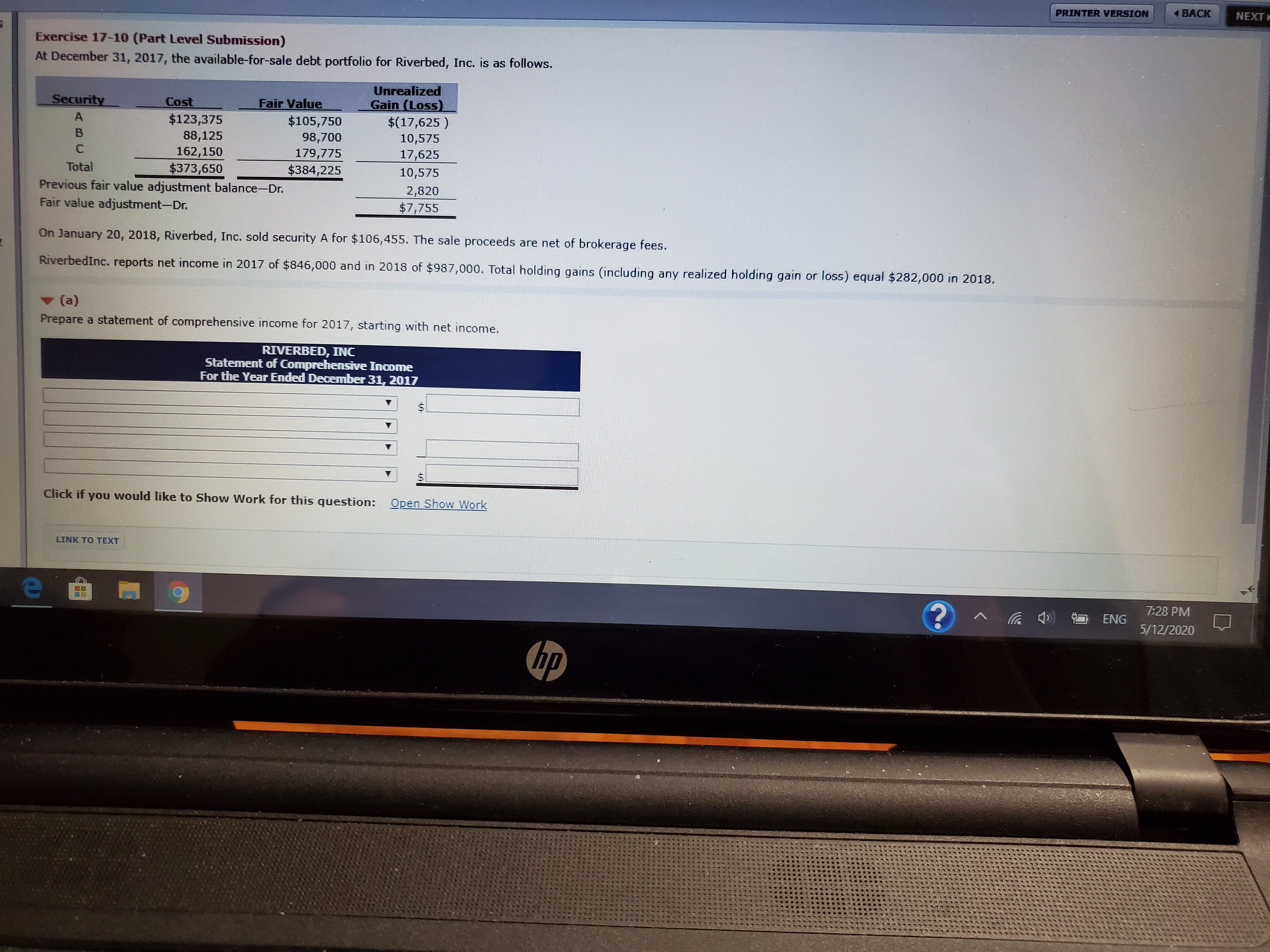 this question of accounting intermediate accounting PRINTER VERSION BACK NEXT Exercise