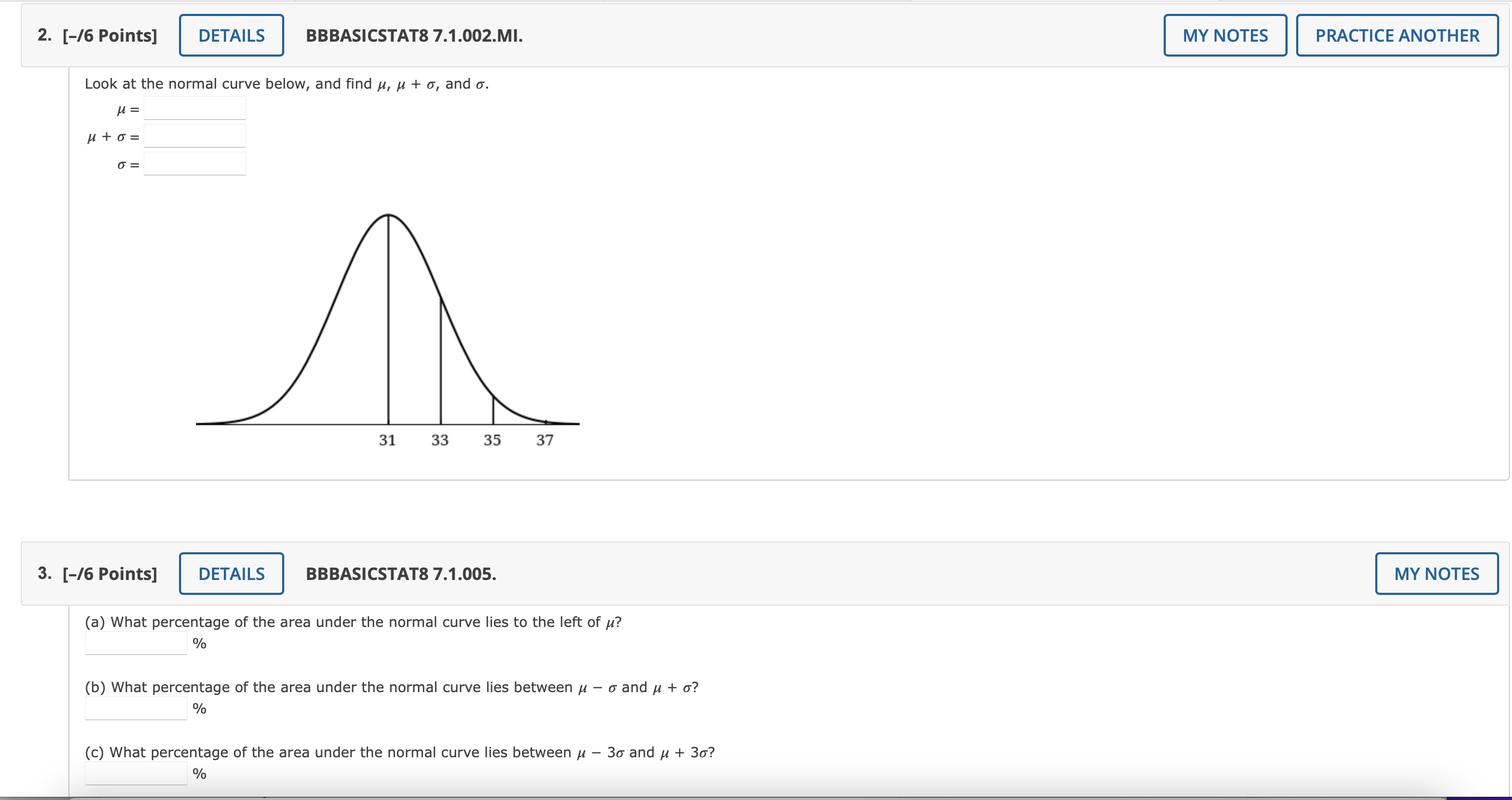 NOTES PRACTICE ANOTHER Look at the normal curve below, and find u,