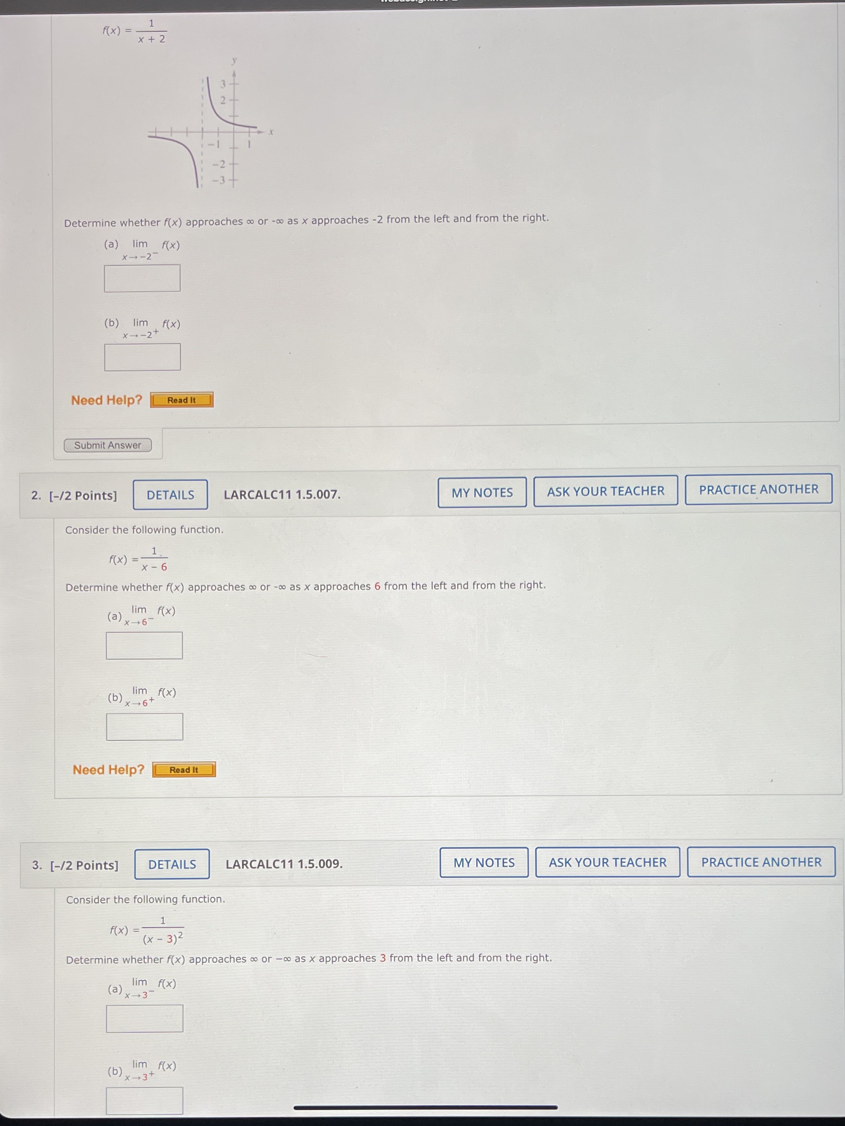 3 - Determine whether f(x) approaches co or -co as x approaches