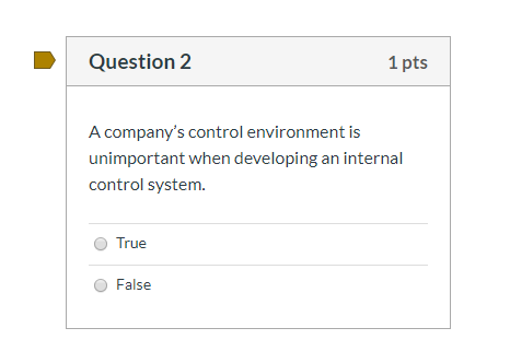 when developing an internal control system. C: True D False Question 61