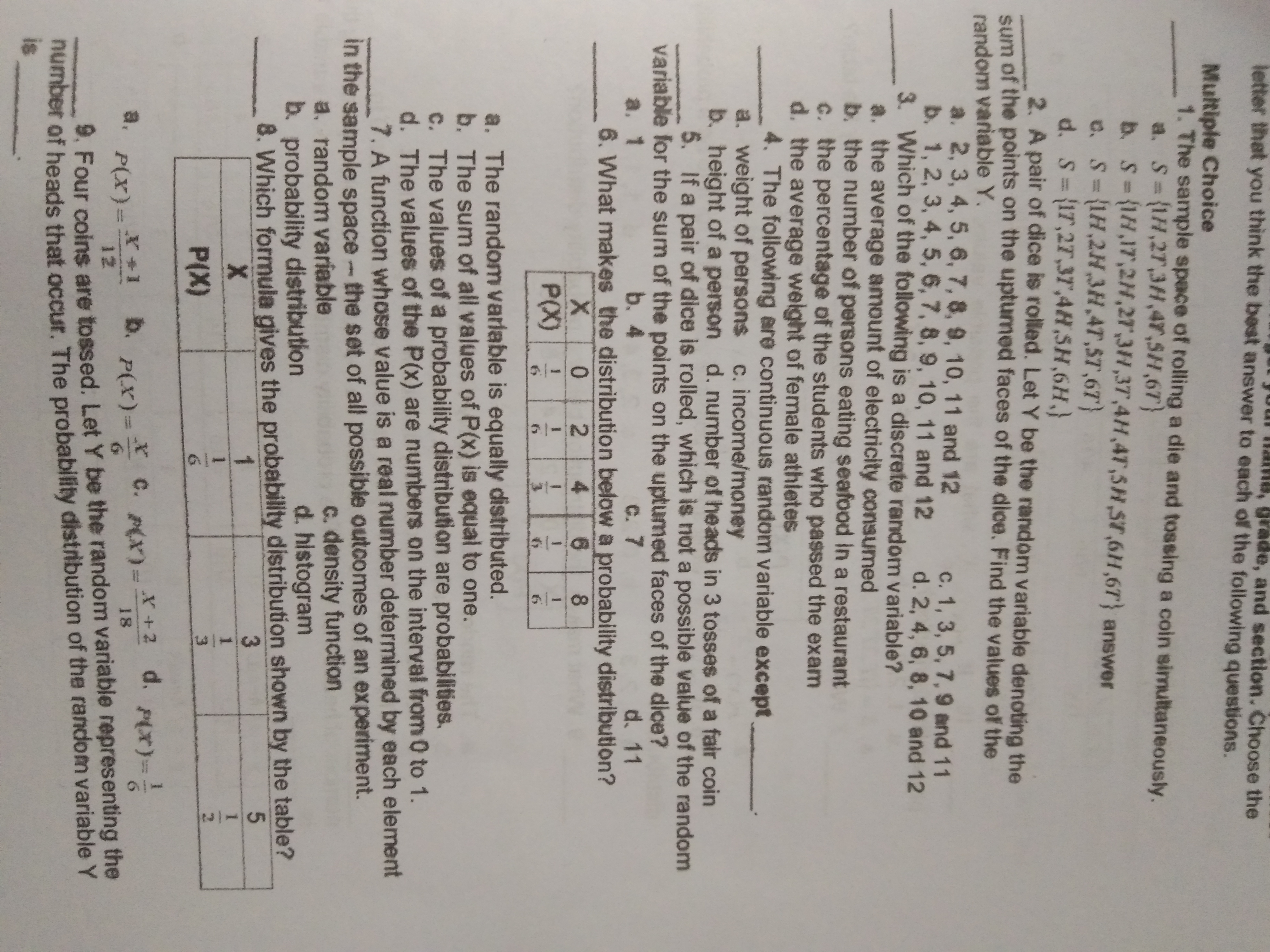 to answer it correctly. Thanks. the, grade, and section. Choose the letter