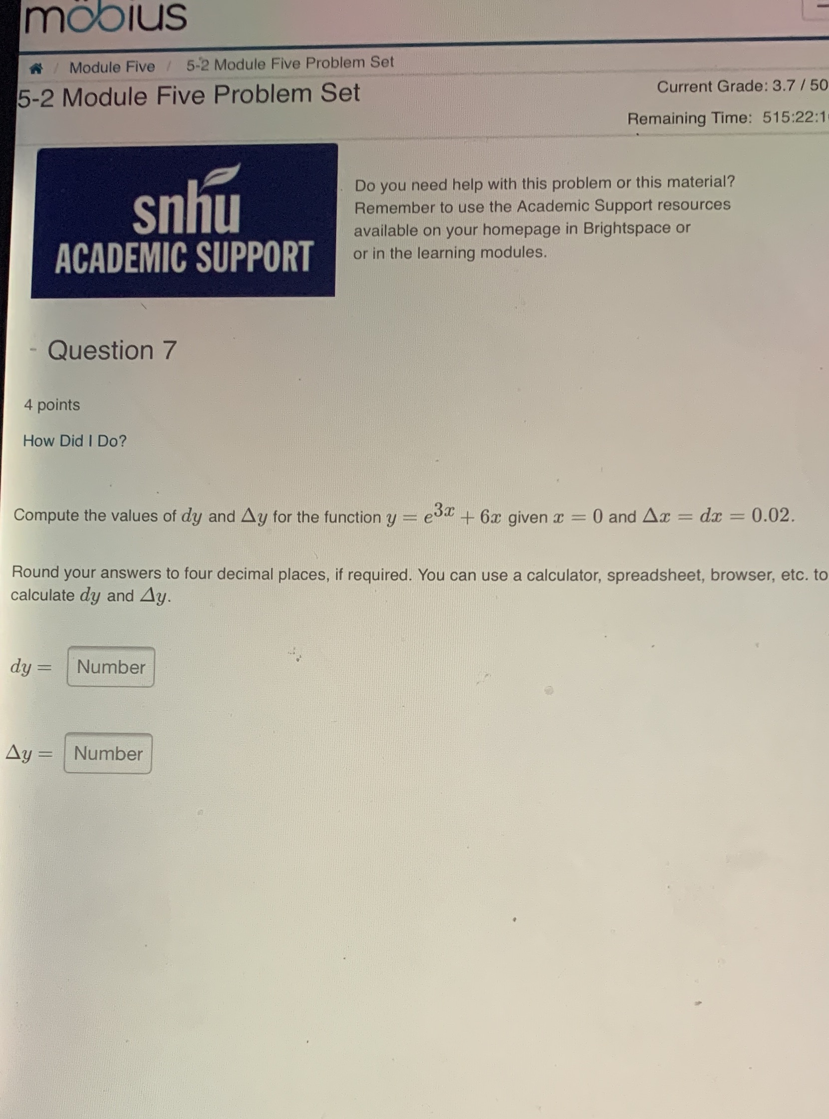 Module Five Problem Set Current Grade: 3.7 / 50 Remaining Time: 515:22:1