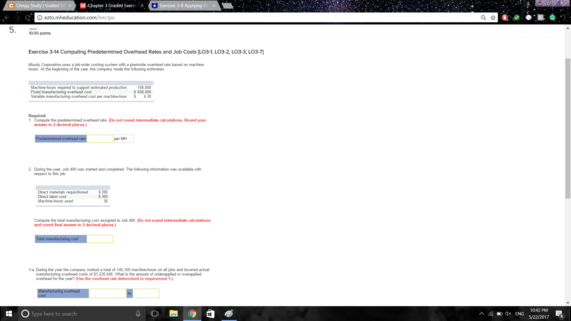 LO3-3, LO3-7]Moody Corporation uses a job-order costing system with a plantwide overhead