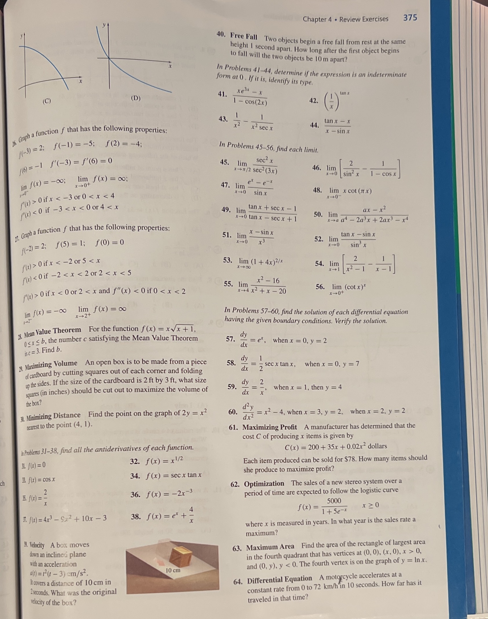 . Review Exercises 375 40. Free Fall Two objects begin a free