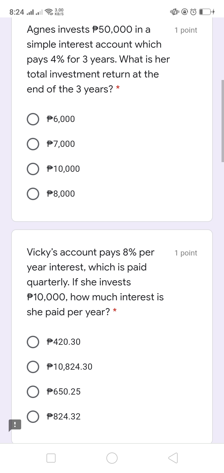 1 point year interest, which is paid quarterly. If she invests 910,000,