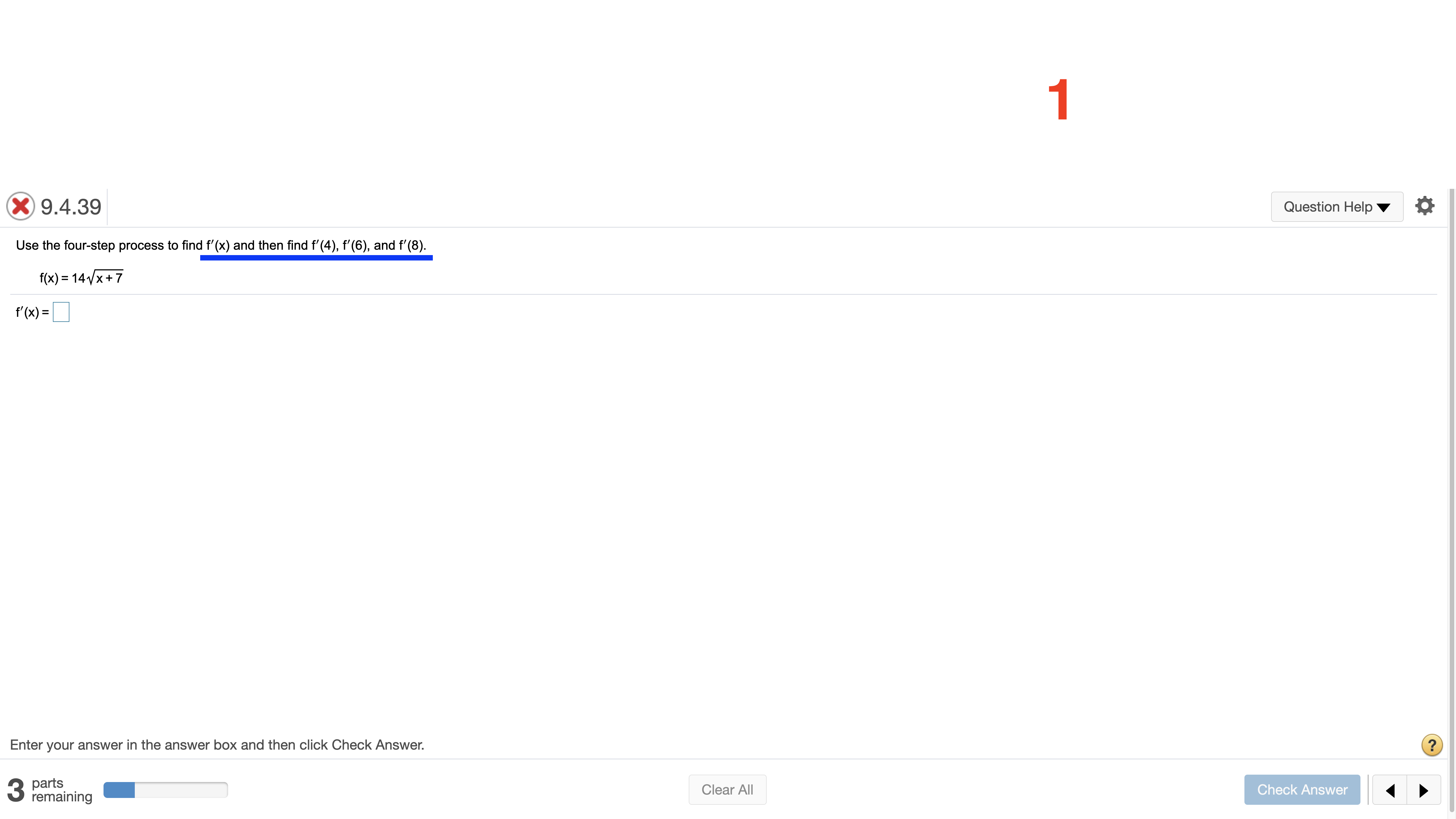 Check Answer. ? 3 parts remaining Clear All Check Answer 9.5.61 Question
