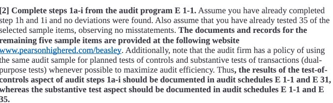  [2] Complete steps la-i from the audit program E 1-1. Assume